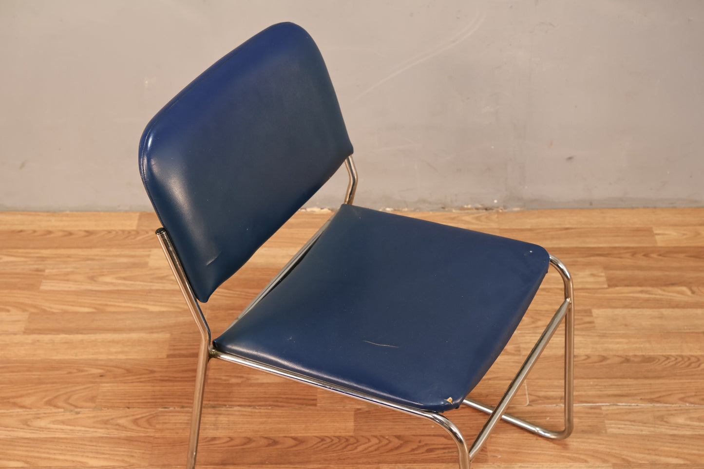 Blue Vinyl & Chrome Side Chair - ONLINE ONLY