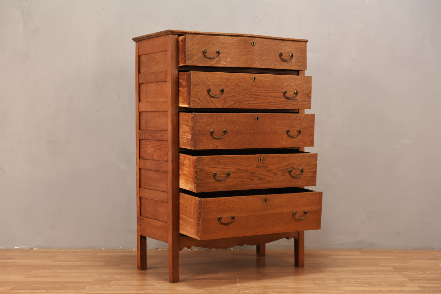 Antique Oak 5-Drawer Highboy Dresser
