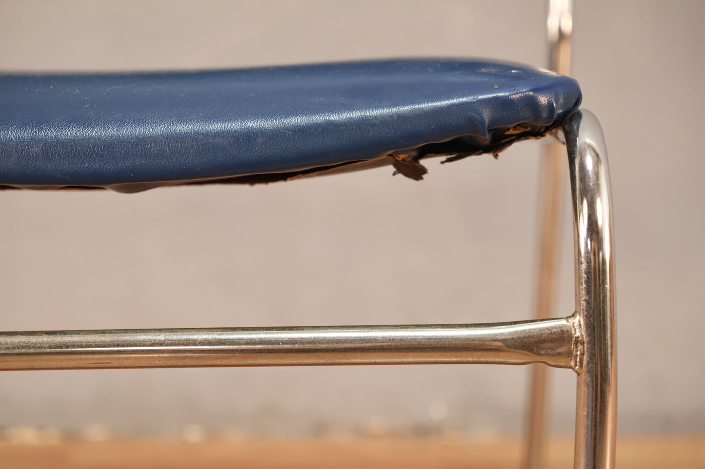 Blue Vinyl & Chrome Side Chair - ONLINE ONLY
