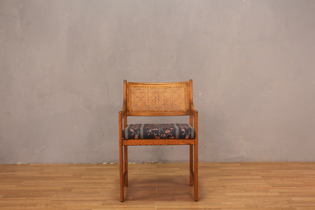 Floral Oak & Cane Armchair