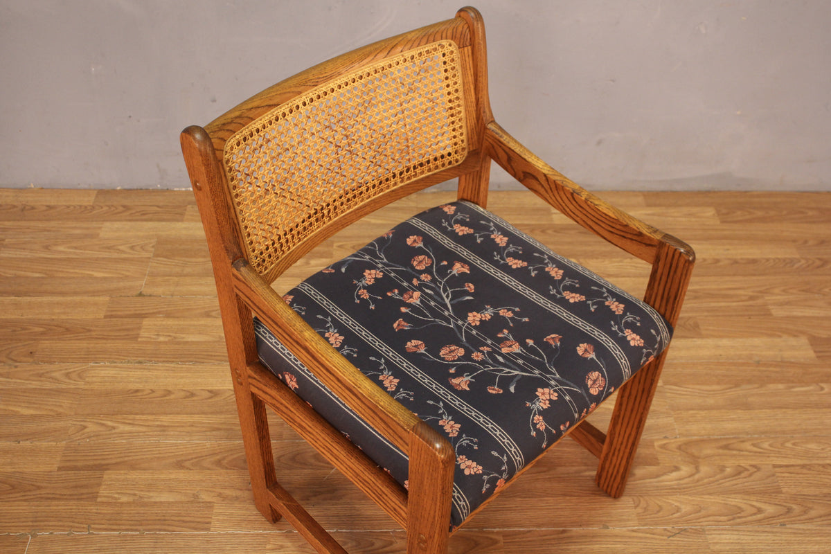 Floral Oak & Cane Armchair