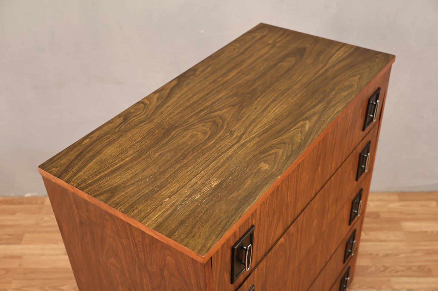Mid Century Laminate & Black Highboy Dresser