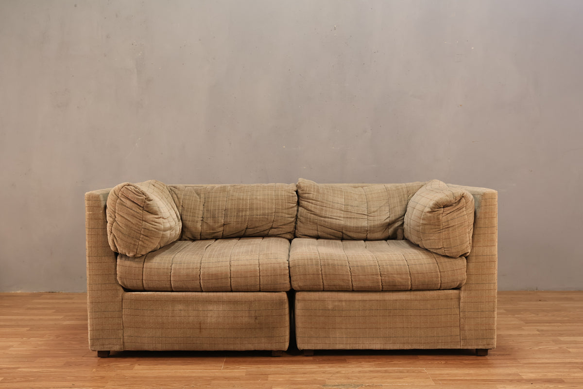 Neutral Grid Loveseat - ONLINE ONLY