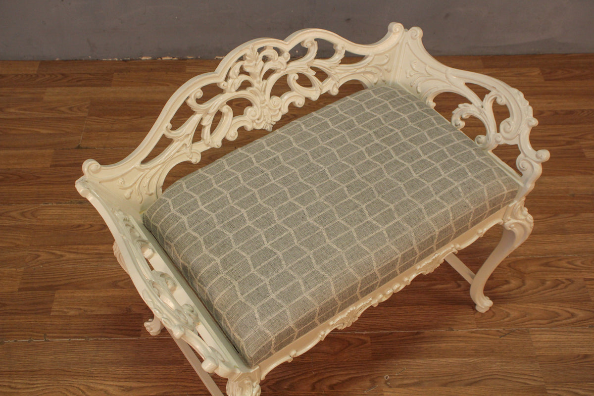 Ornate White & Gray Vanity Bench
