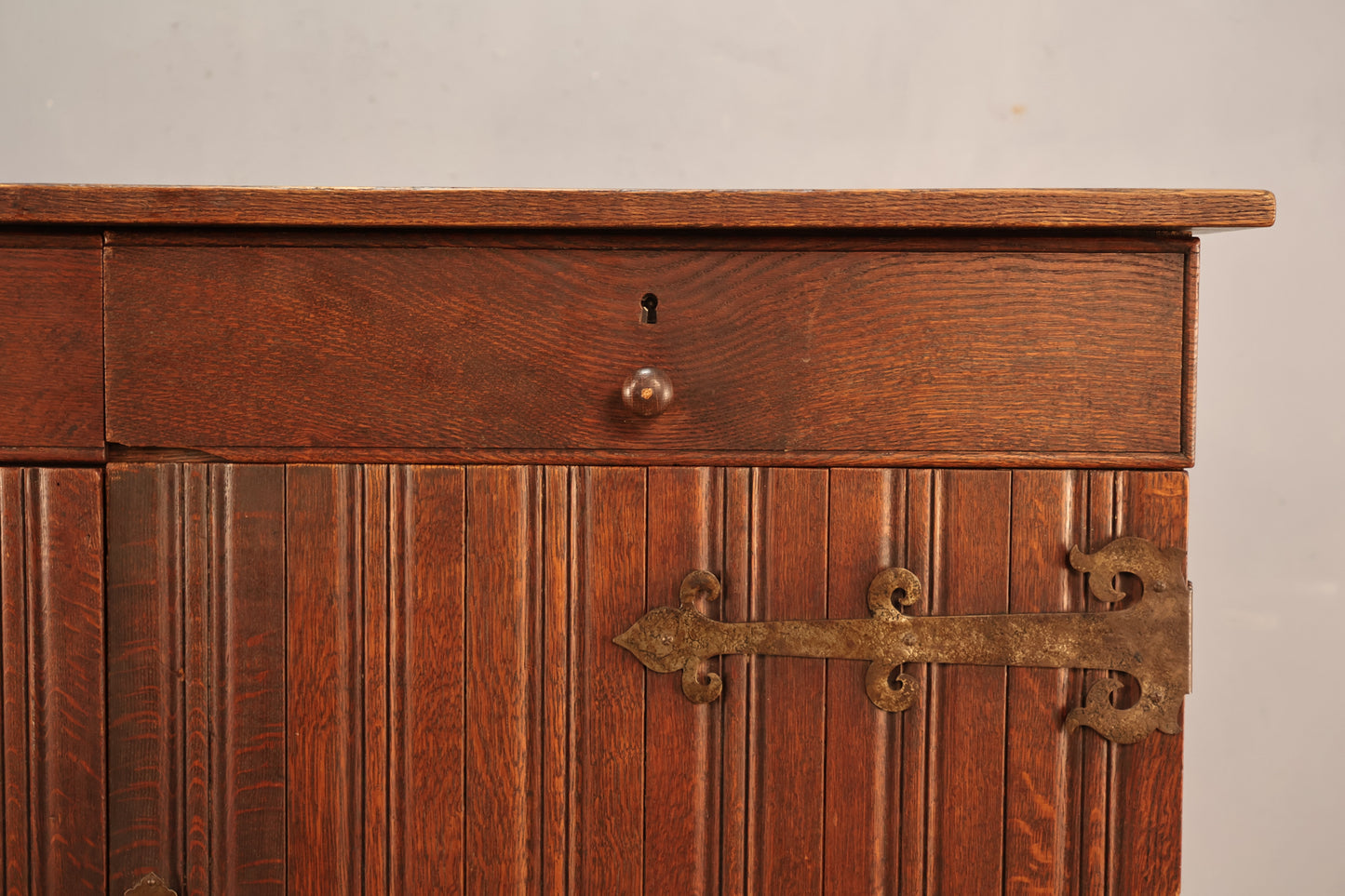 Large Dark Spanish Oak 3-Drawer Credenza