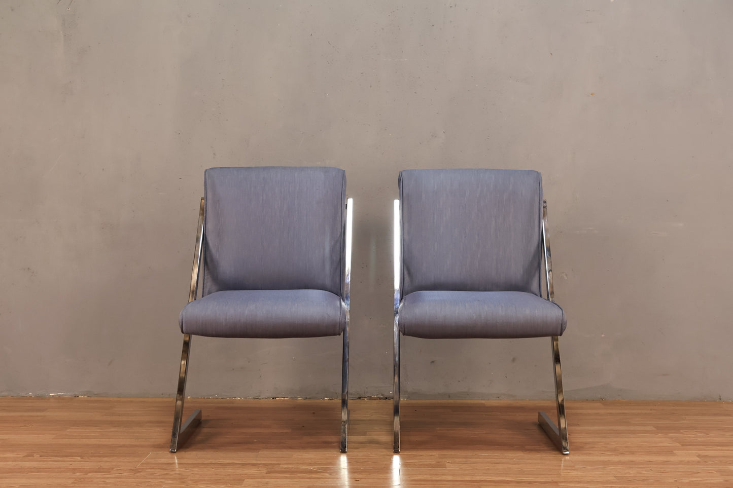 Baughman-Style "Z" Blue & Chrome Chair