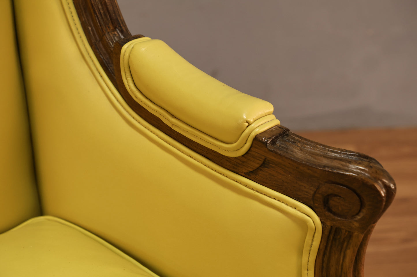 French Provincial Chartreuse Vinyl Bergère Chair