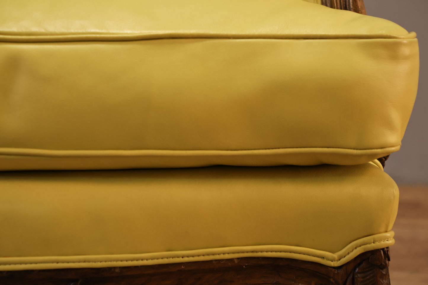 French Provincial Chartreuse Vinyl Bergère Chair