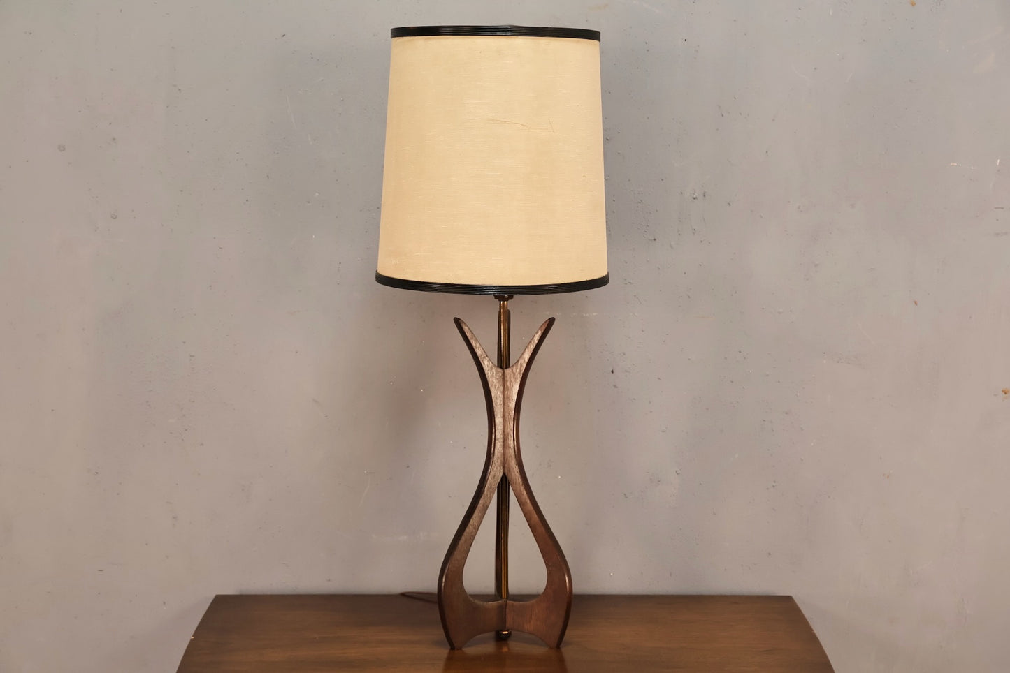 Sculptural Walnut & Brass Table Lamp