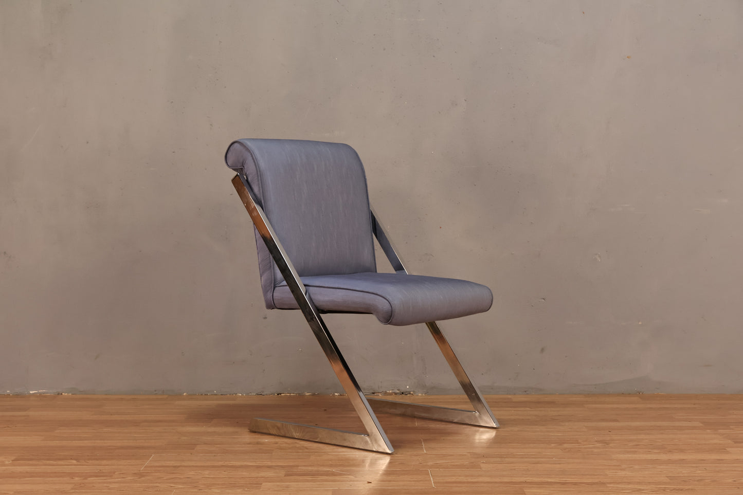 Baughman-Style "Z" Blue & Chrome Chair