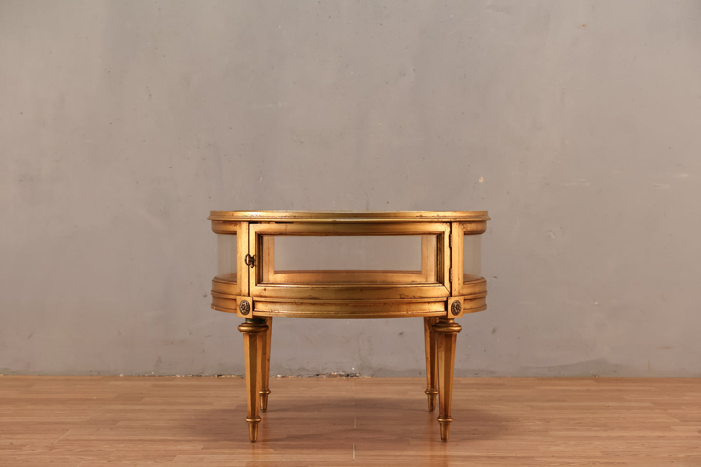 Round Gold & Glass Display End Table - ONLINE ONLY