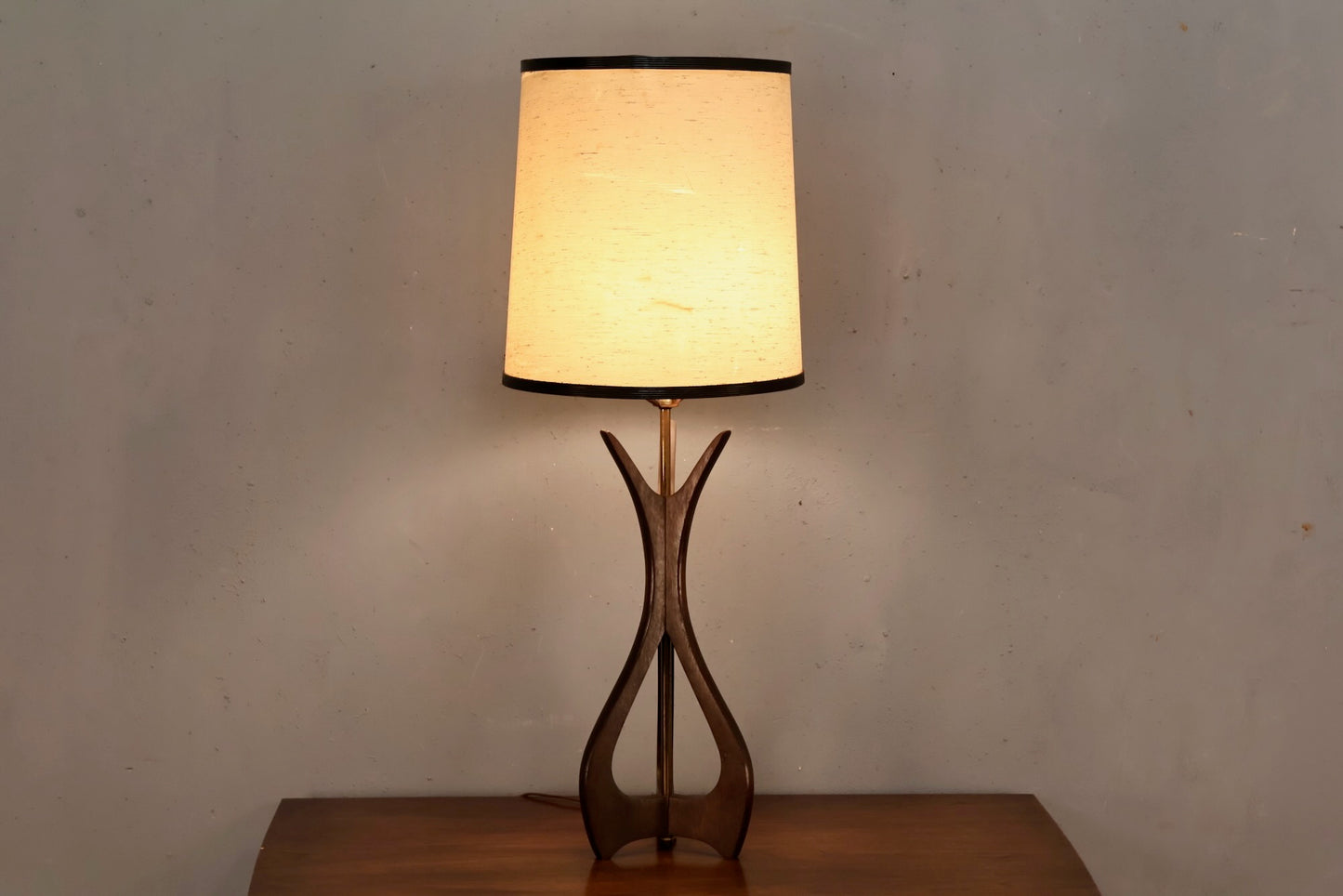 Sculptural Walnut & Brass Table Lamp