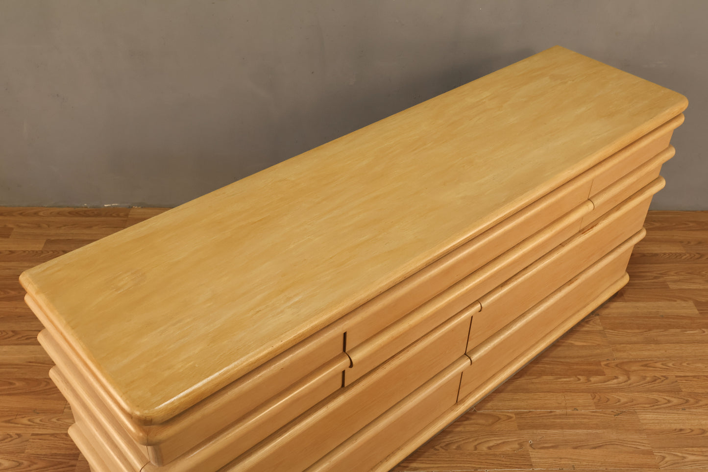 1980s Oak & Chrome 7-Drawer Dresser