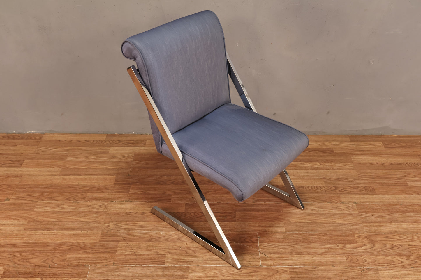Baughman-Style "Z" Blue & Chrome Chair