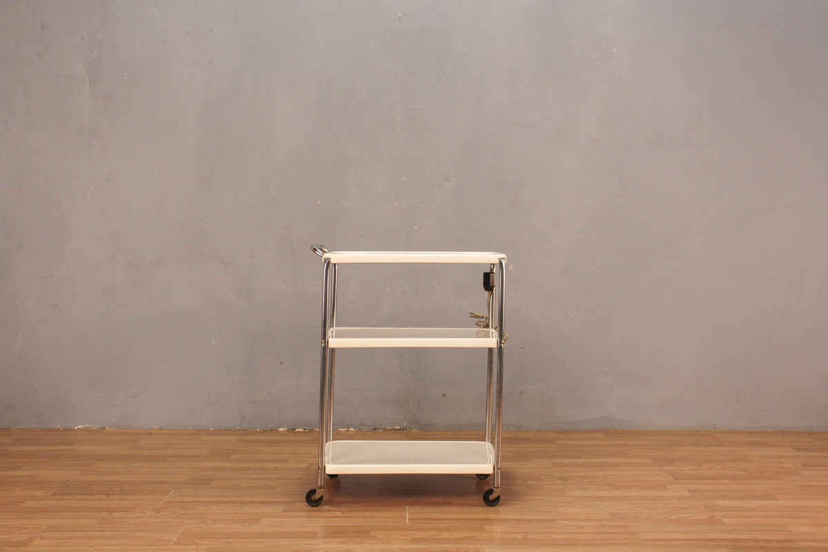 Industrial White Enamel & Chrome 3-Tier Cart