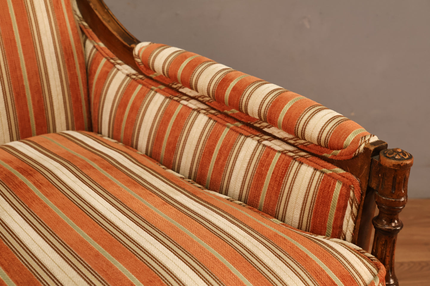 Louis XVI-Style Tangerine Striped Bergere Chair