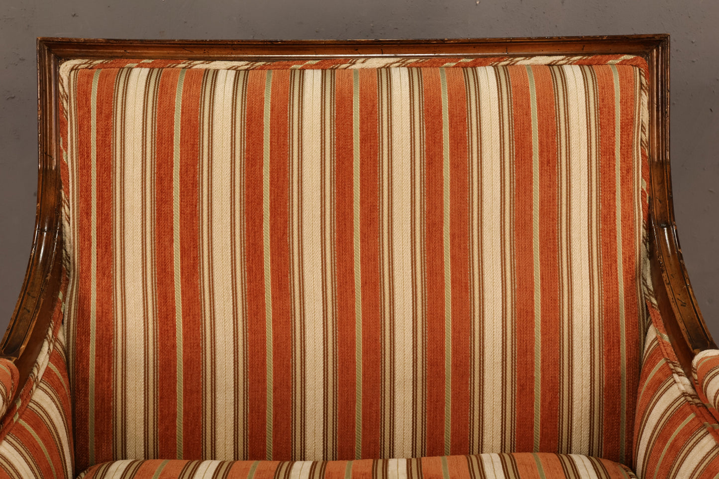 Louis XVI-Style Tangerine Striped Bergere Chair