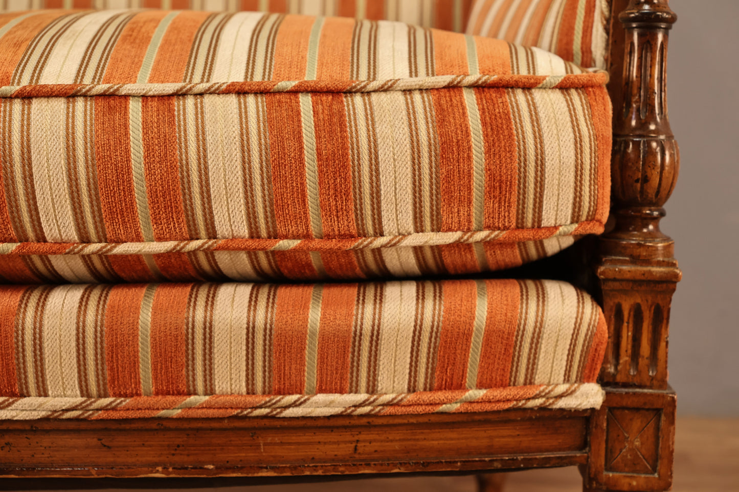 Louis XVI-Style Tangerine Striped Bergere Chair