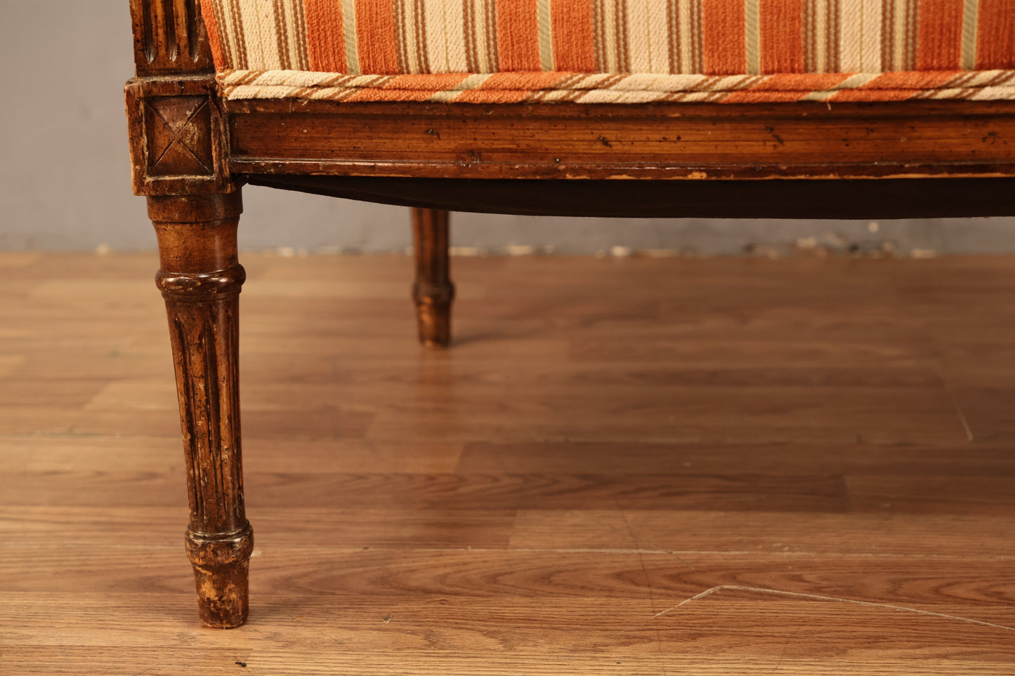 Louis XVI-Style Tangerine Striped Bergere Chair