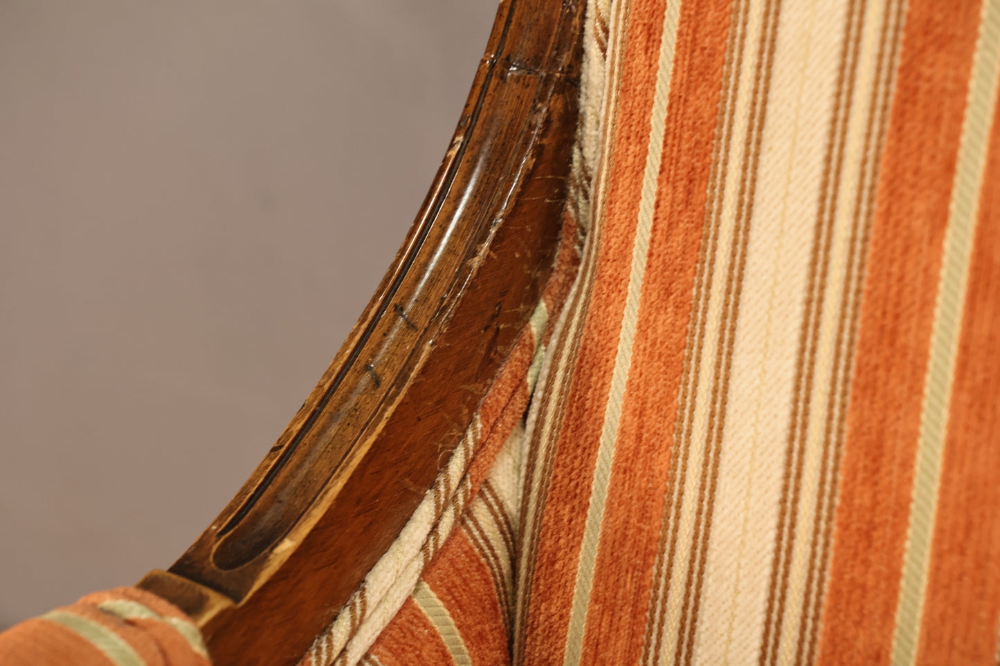 Louis XVI-Style Tangerine Striped Bergere Chair