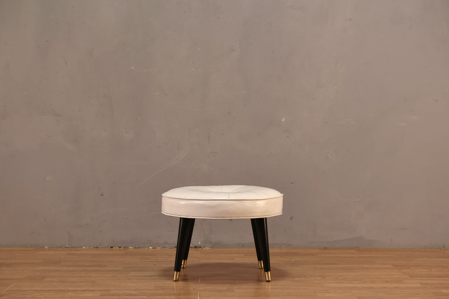 Mid Century White Vinyl Ottoman