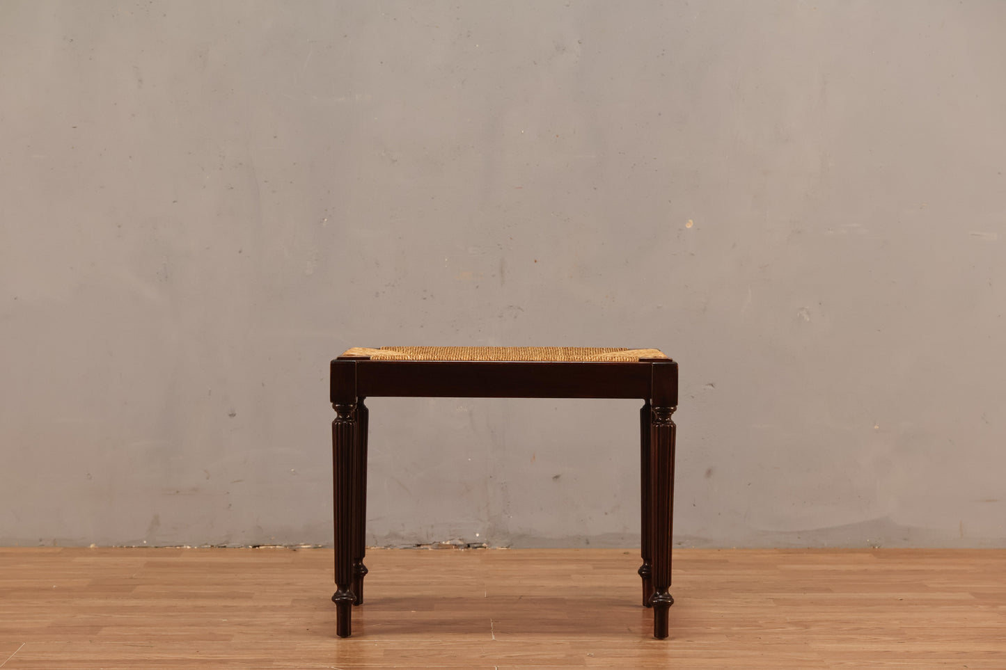 Dark Wood & Woven Rush Stool