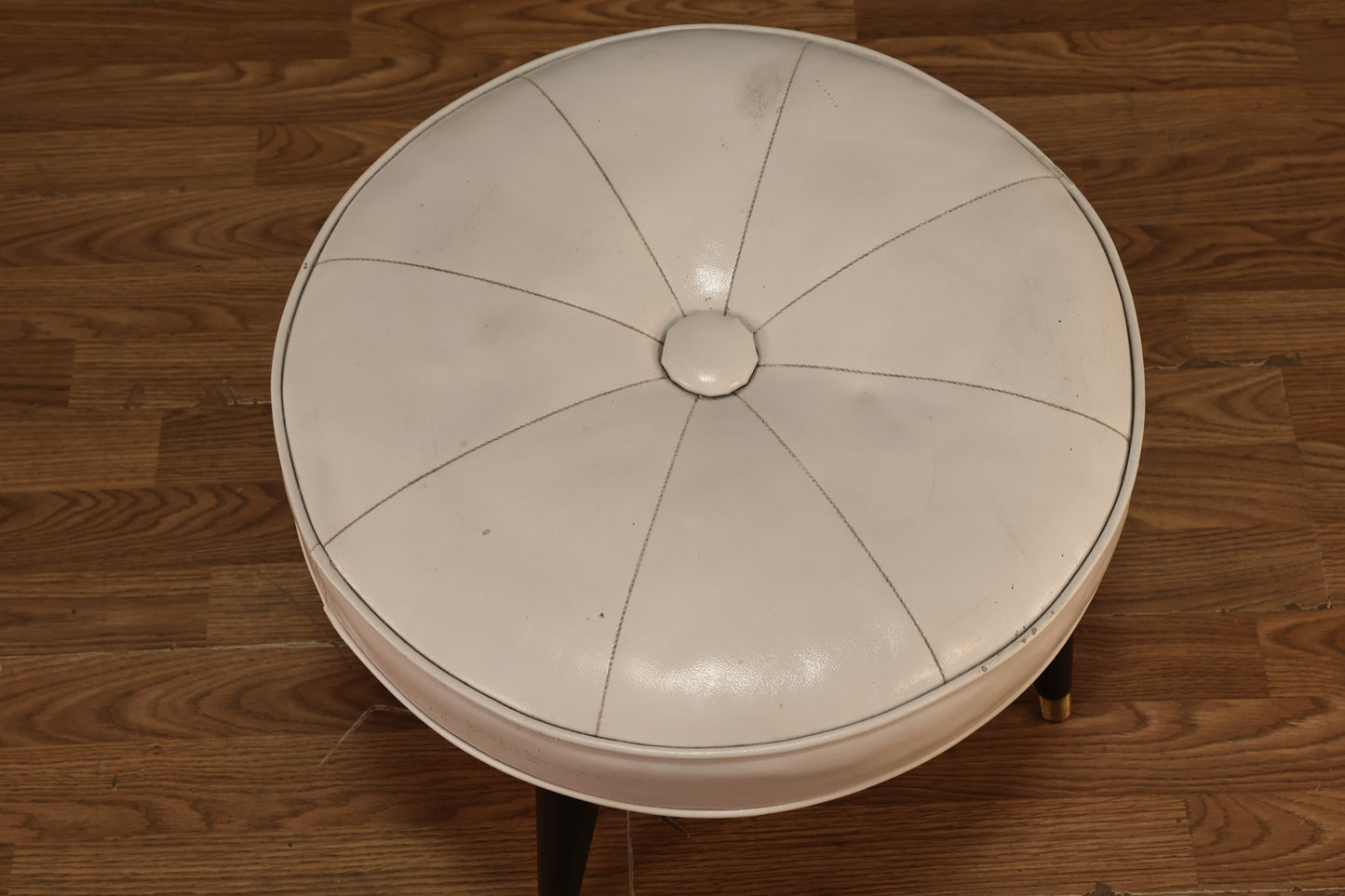 Mid Century White Vinyl Ottoman