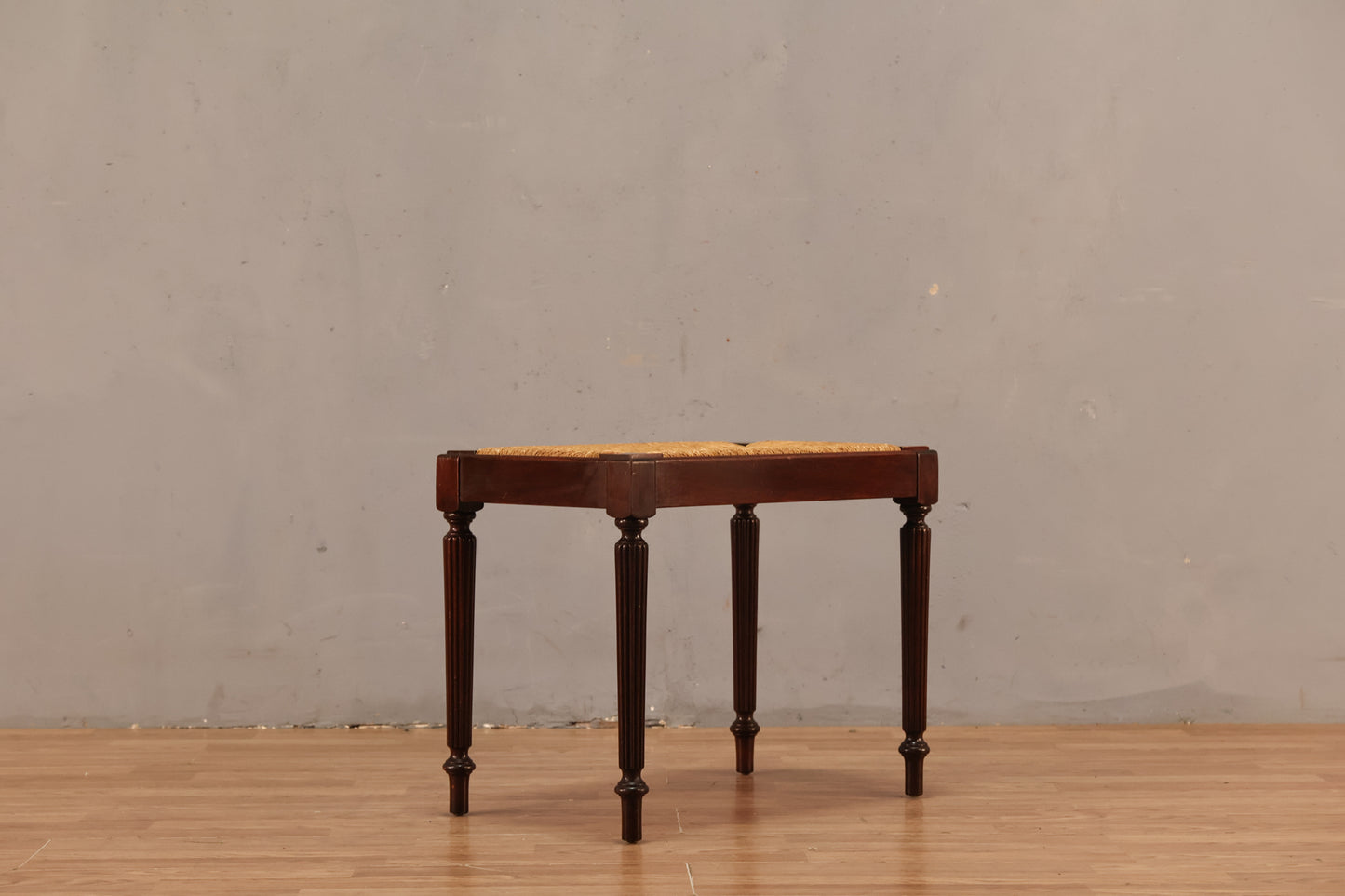 Dark Wood & Woven Rush Stool