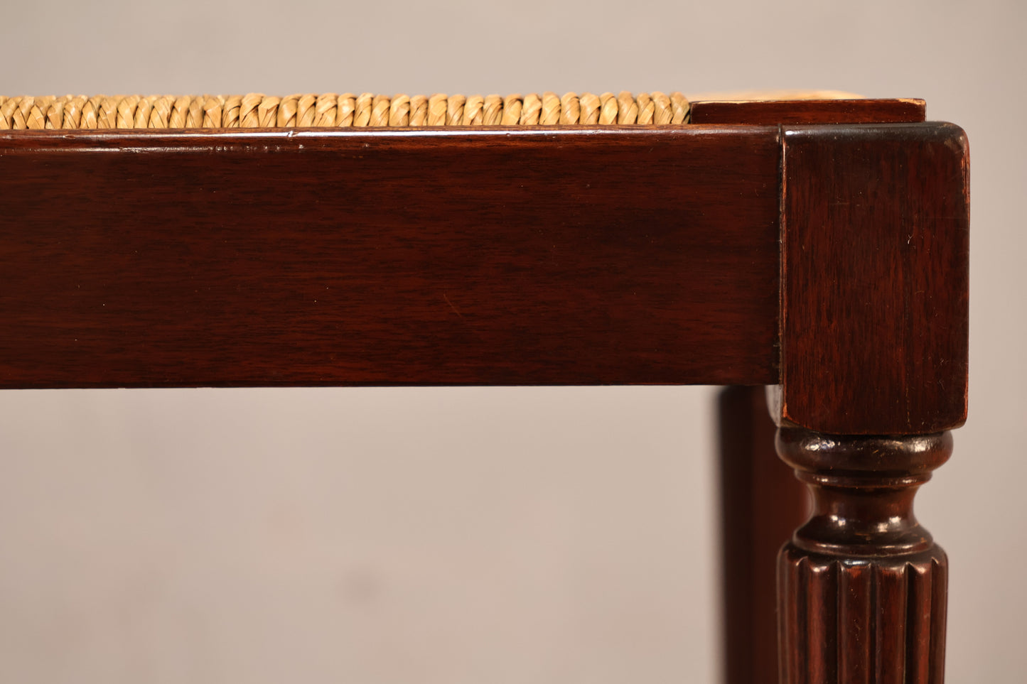 Dark Wood & Woven Rush Stool