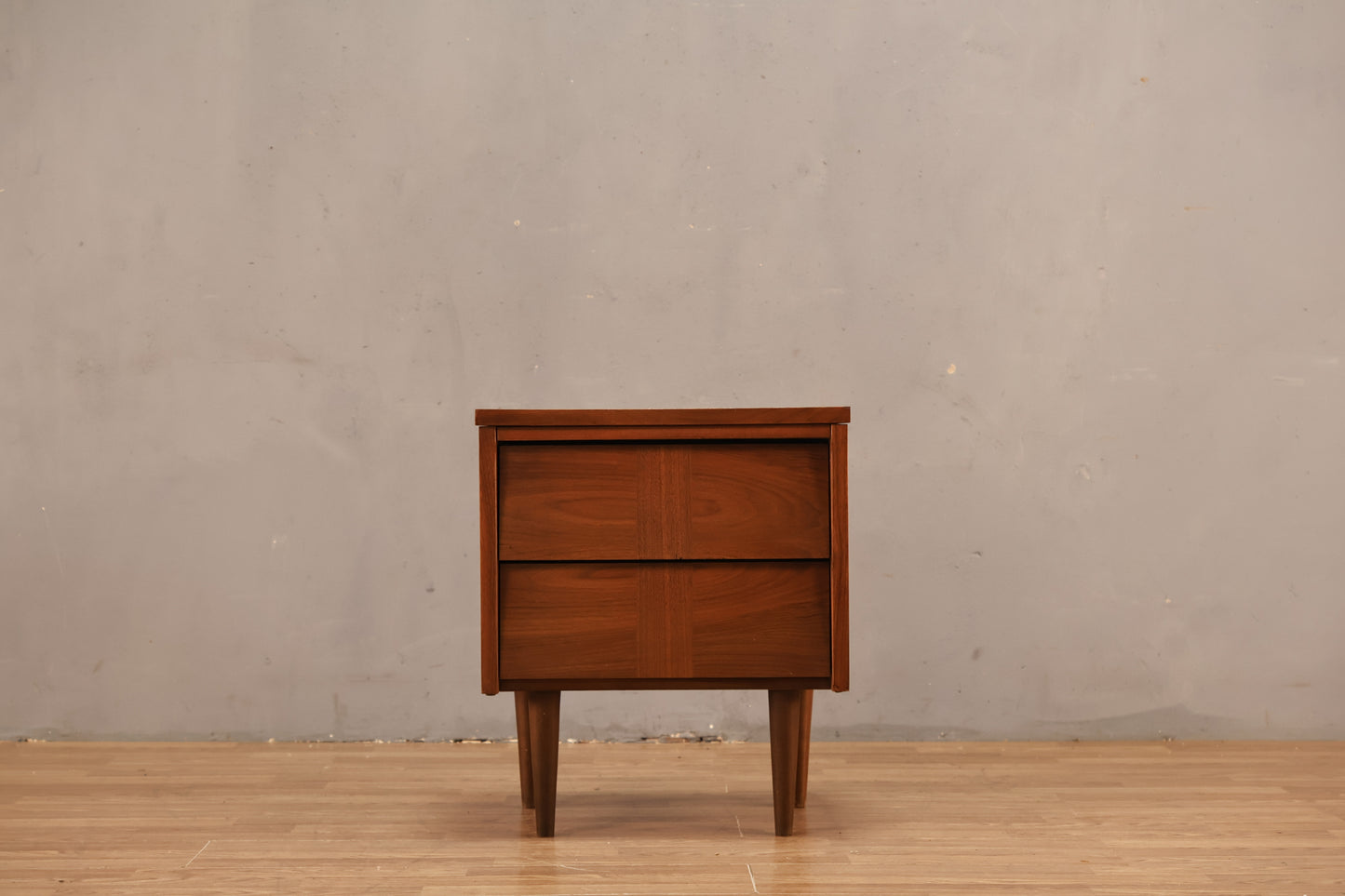 Walnut & Laminate 2-Drawer Nightstand
