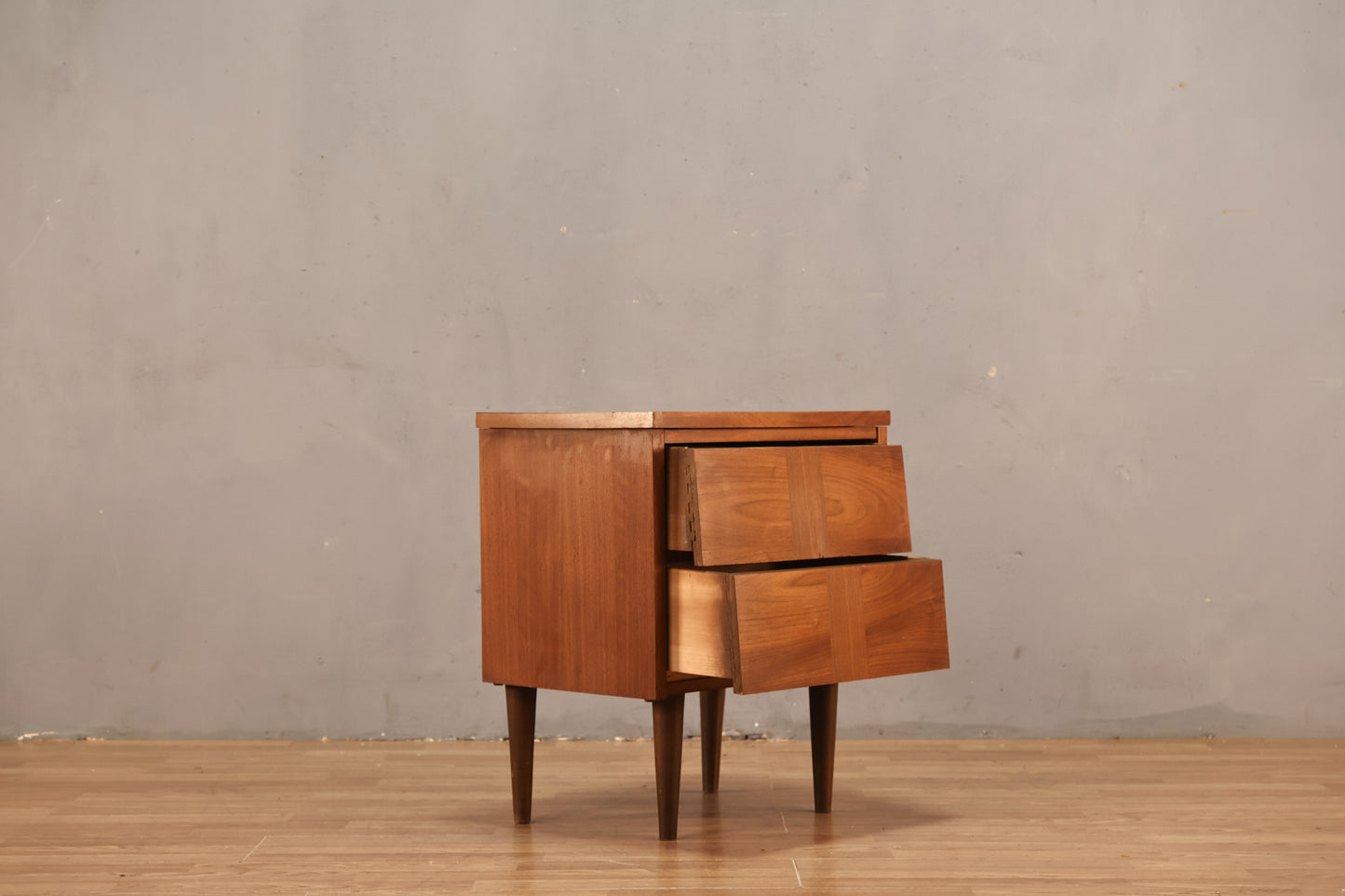 Walnut & Laminate 2-Drawer Nightstand