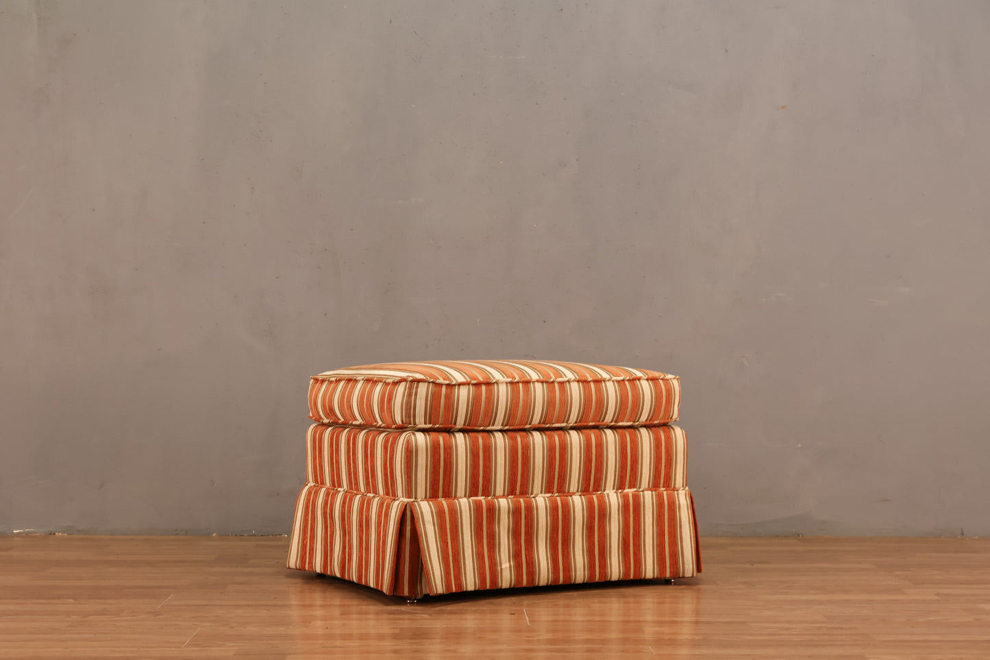 Louis XVI-Style Tangerine Striped Ottoman