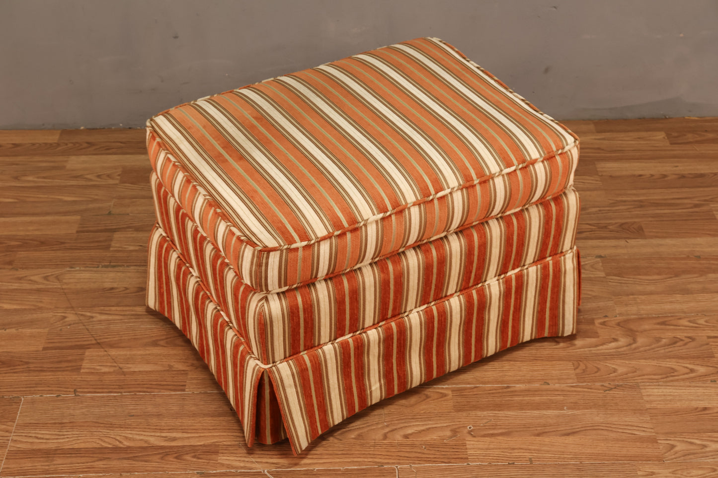 Louis XVI-Style Tangerine Striped Ottoman