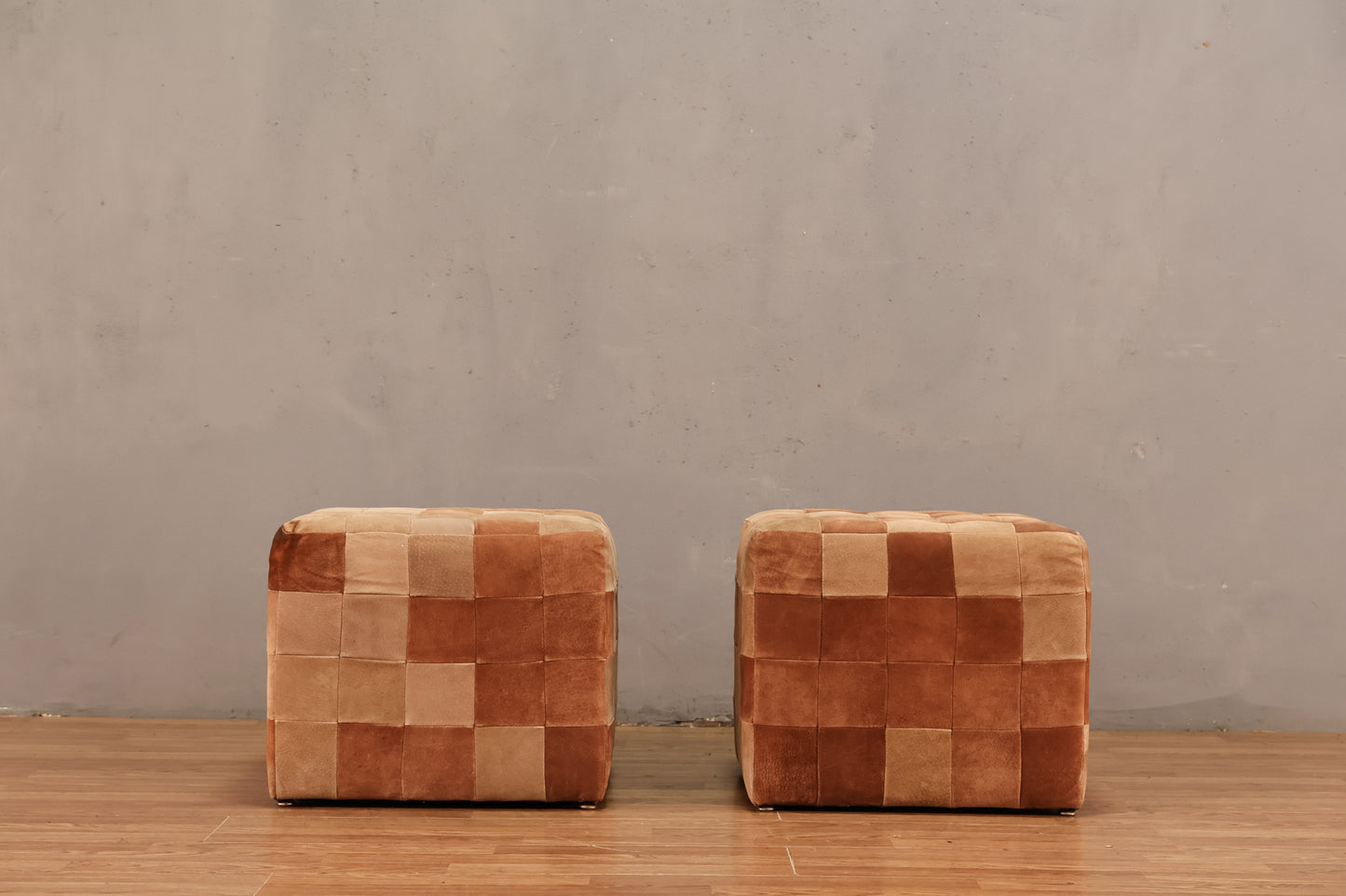 Patchwork Suede Cube Pouf