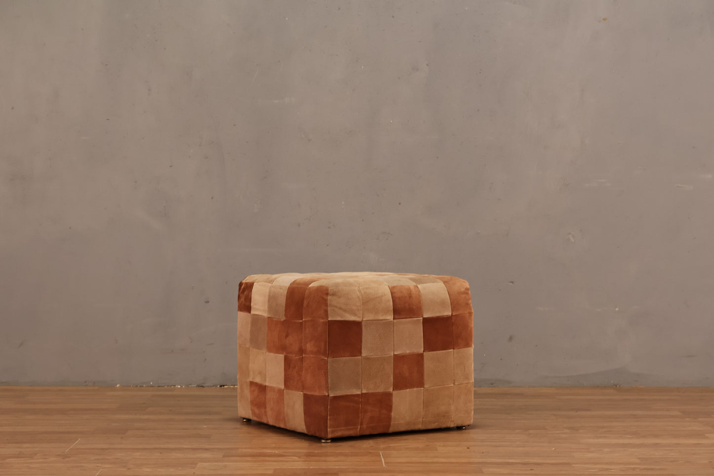 Patchwork Suede Cube Pouf