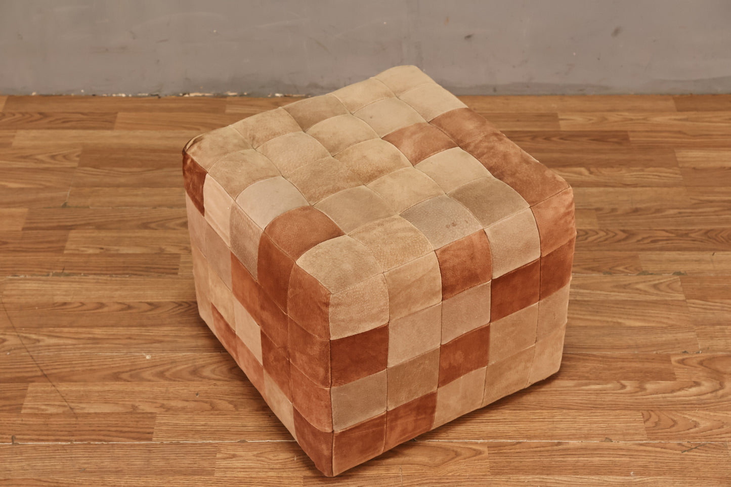 Patchwork Suede Cube Pouf