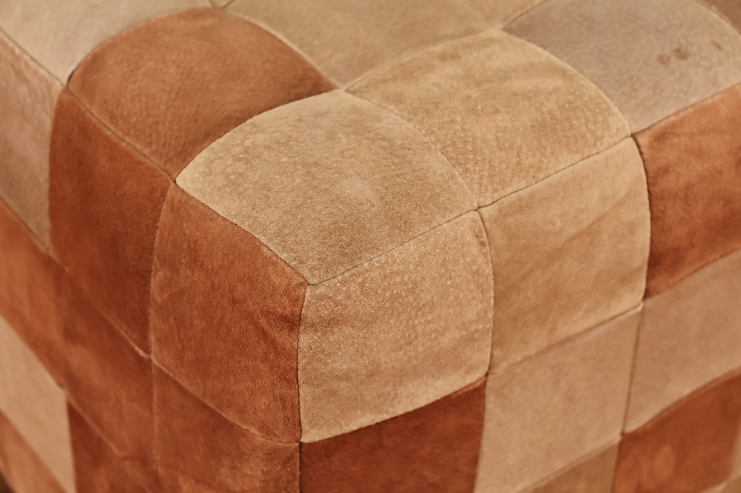 Patchwork Suede Cube Pouf