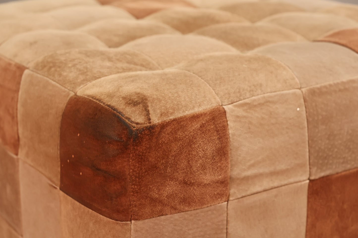 Patchwork Suede Cube Pouf