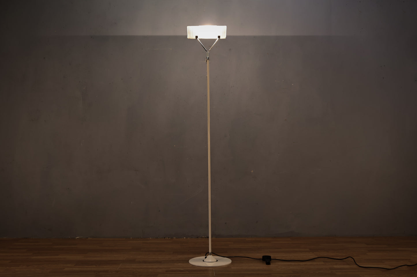 Italian White & Ribbed Glass Floor Lamp