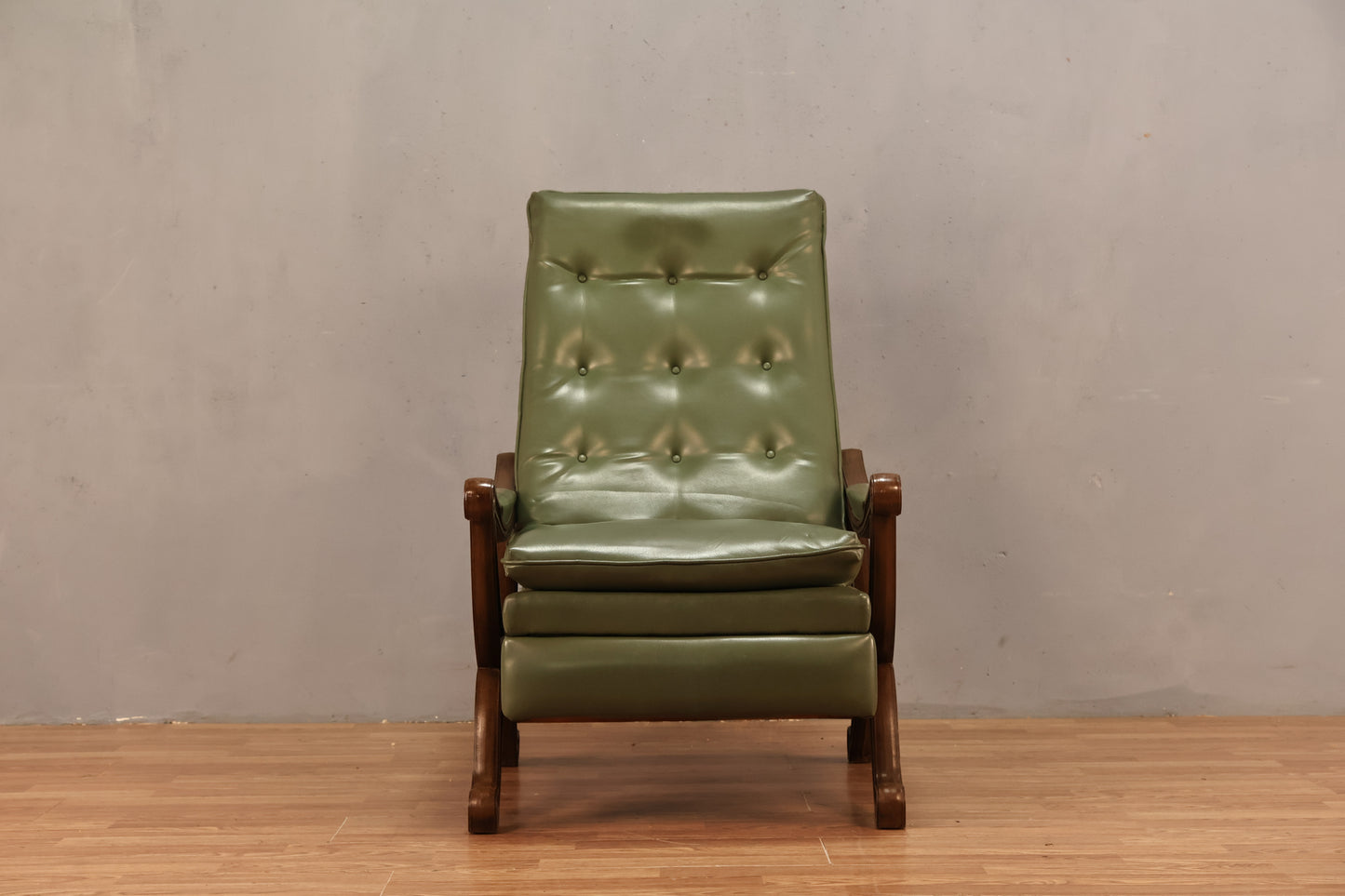 Mid Century Olive Vinyl Recliner - ONLINE ONLY