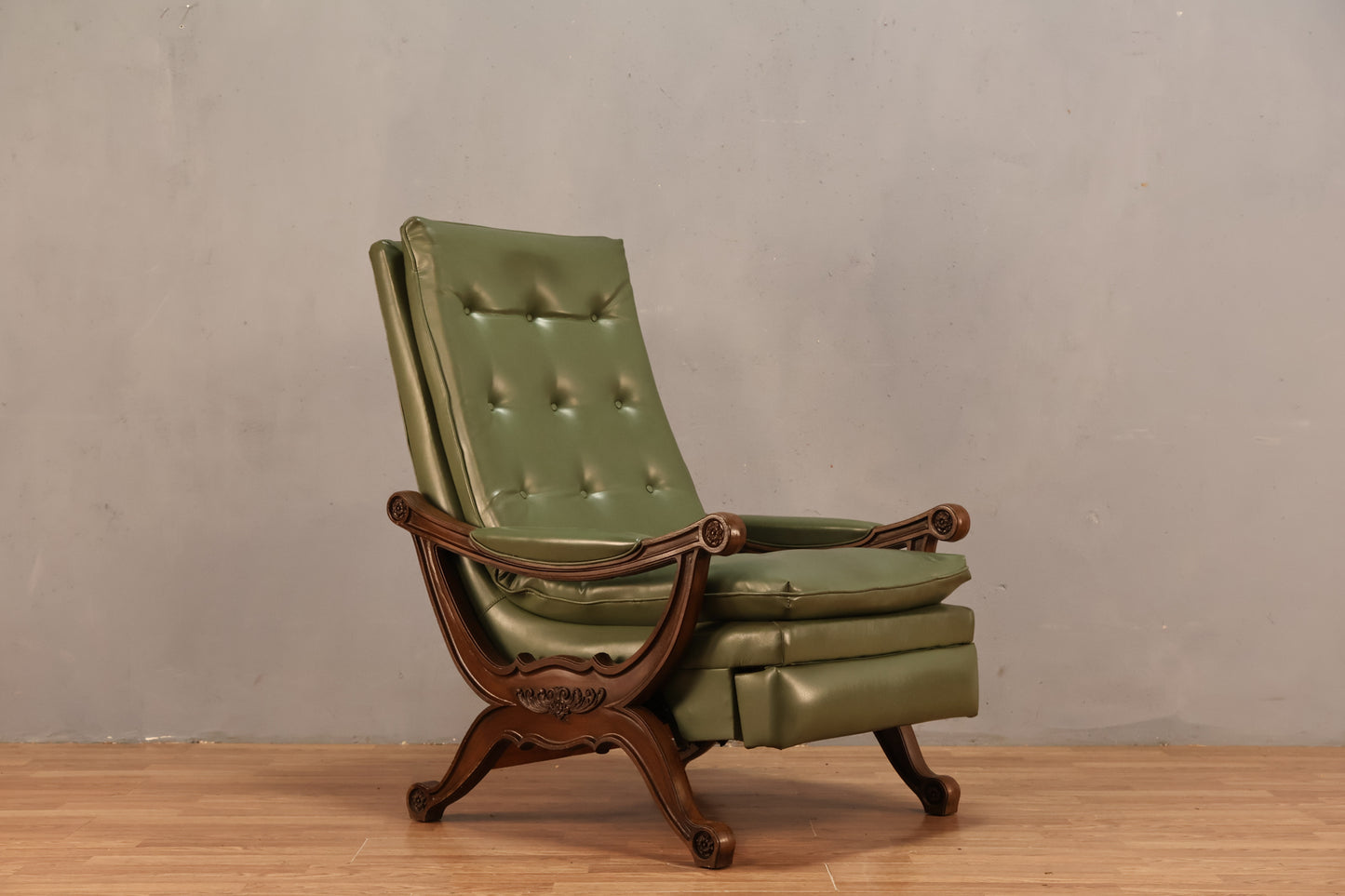 Mid Century Olive Vinyl Recliner - ONLINE ONLY