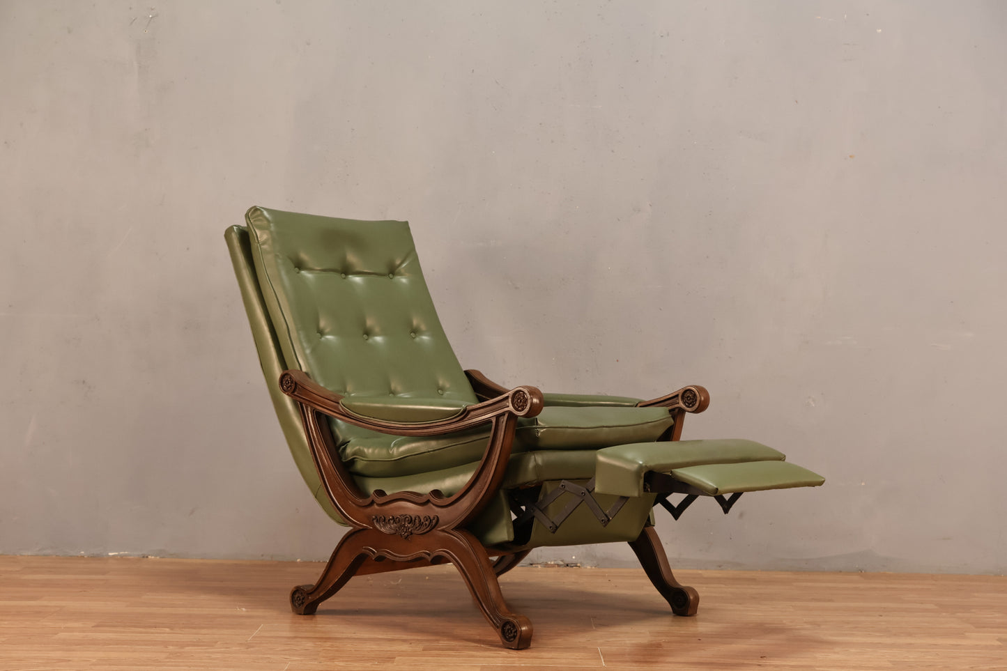 Mid Century Olive Vinyl Recliner - ONLINE ONLY