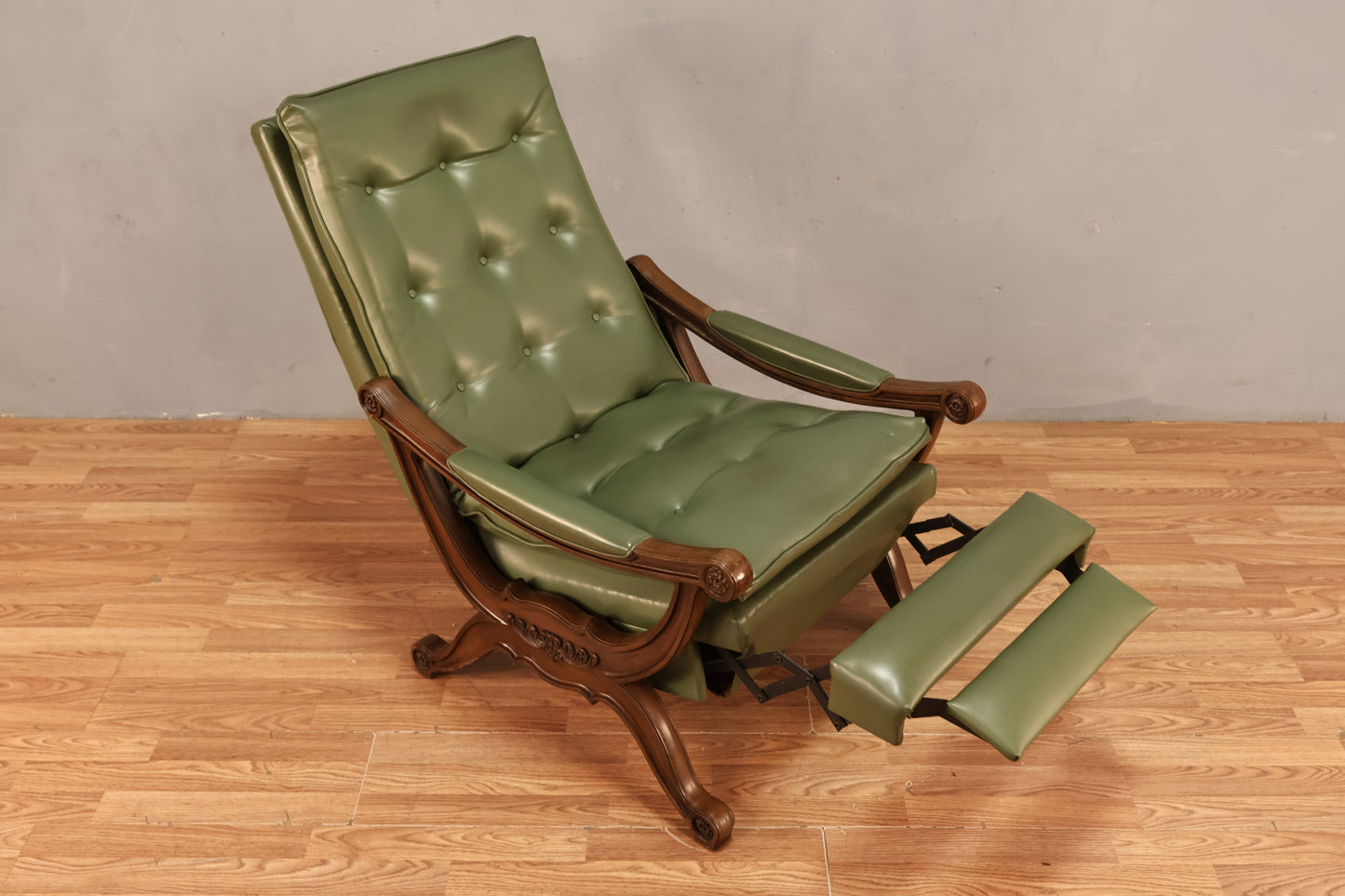 Mid Century Olive Vinyl Recliner - ONLINE ONLY