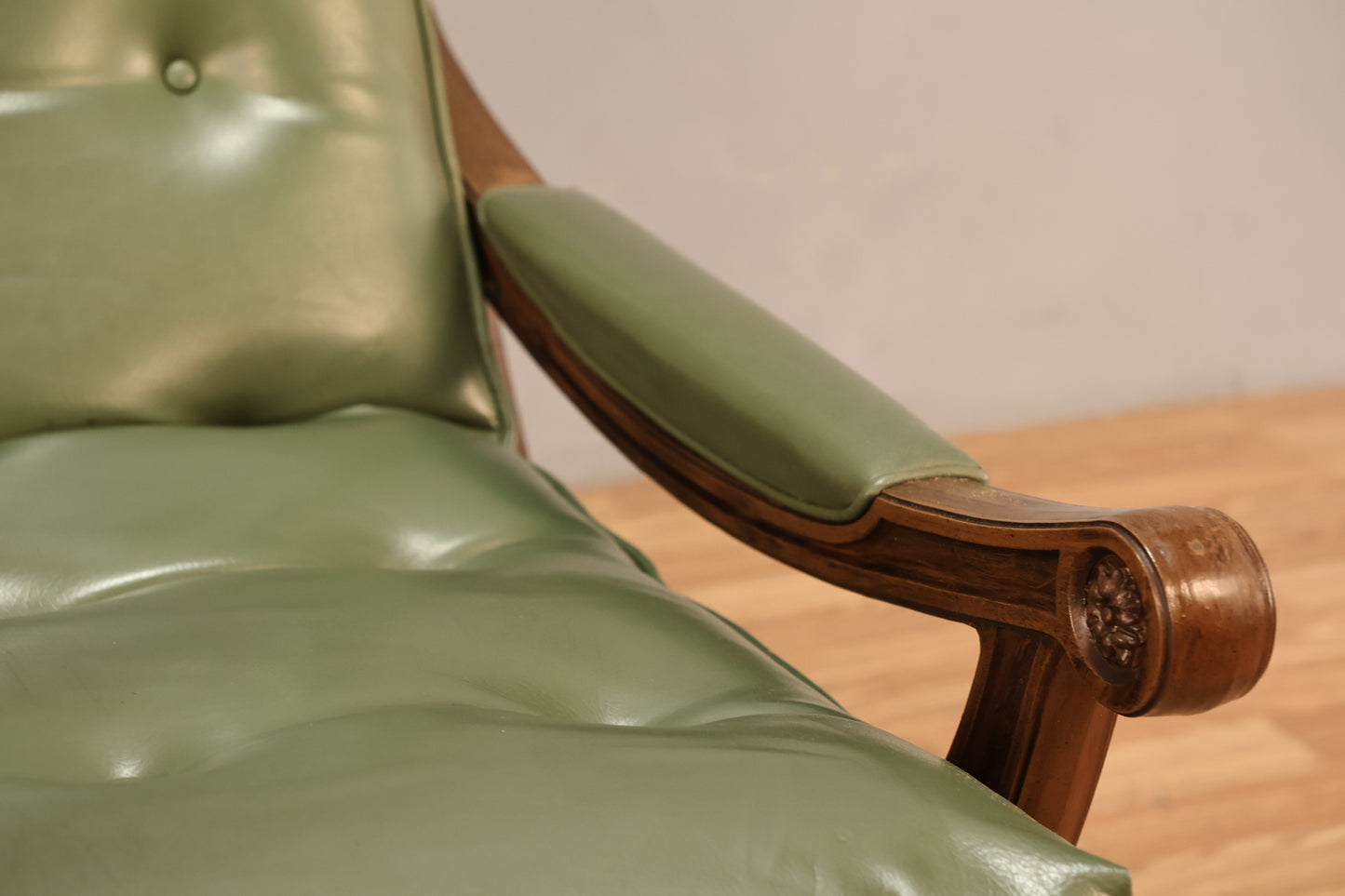 Mid Century Olive Vinyl Recliner - ONLINE ONLY