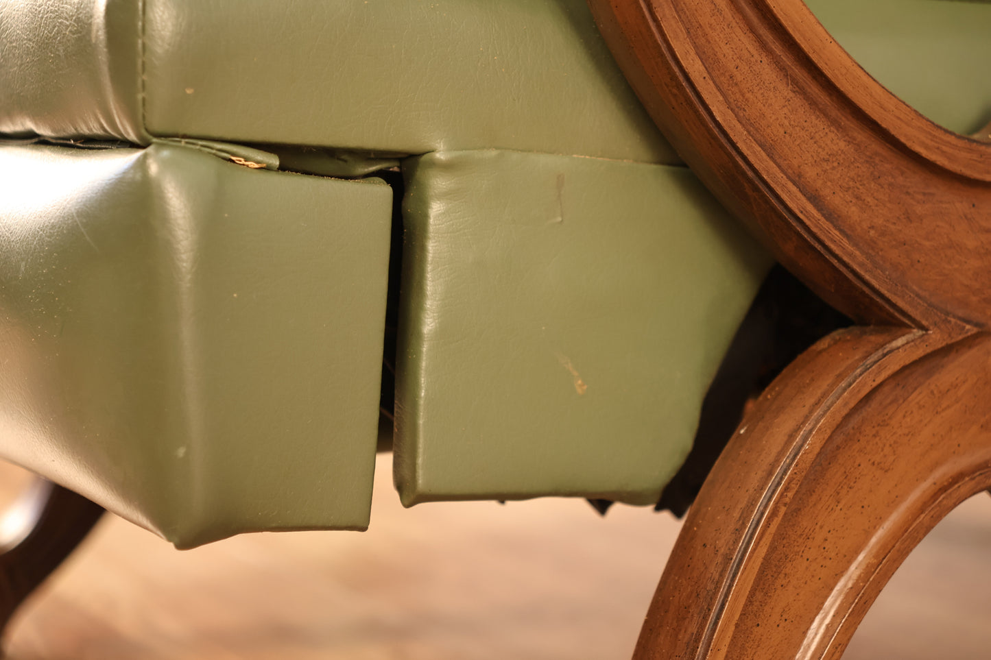 Mid Century Olive Vinyl Recliner - ONLINE ONLY