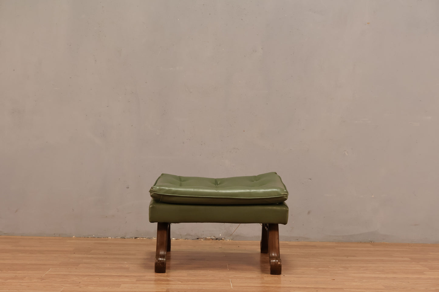 Mid Century Olive Vinyl Ottoman - ONLINE ONLY