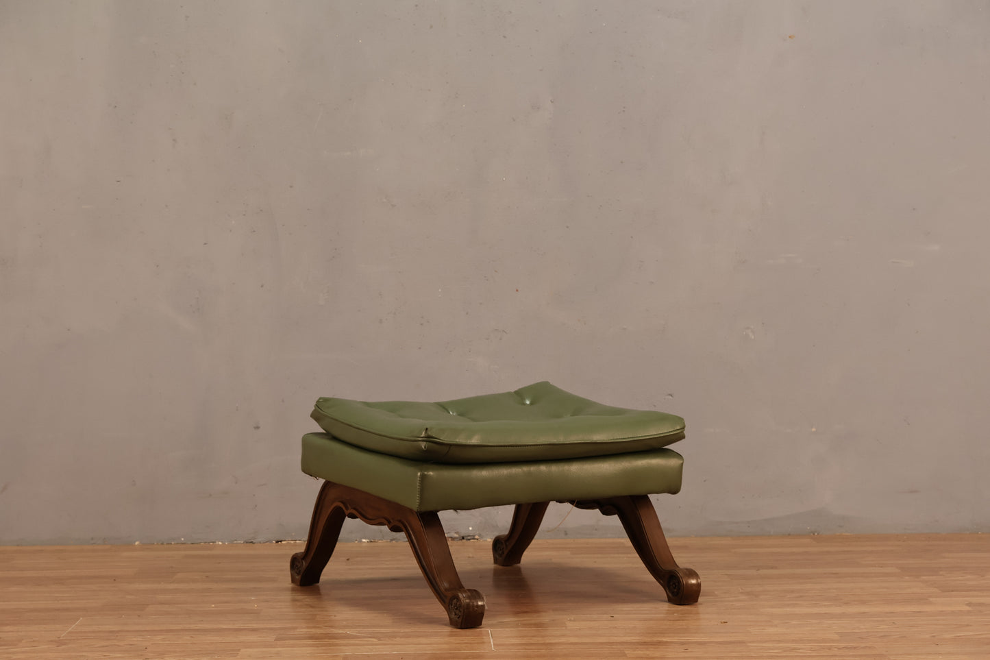 Mid Century Olive Vinyl Ottoman - ONLINE ONLY