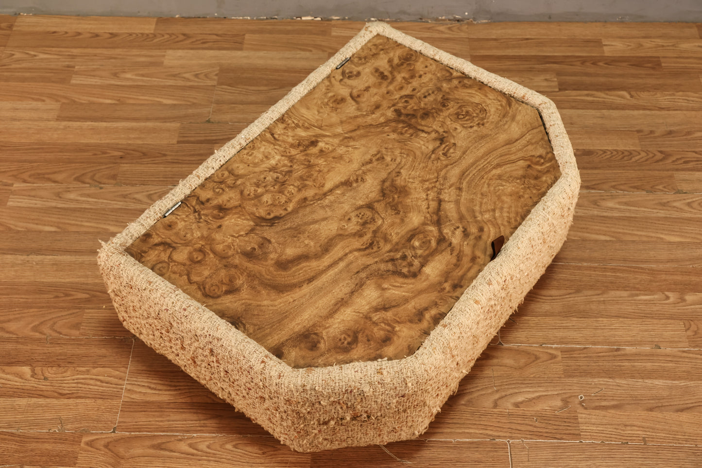Low Woven Oatmeal Flip-Top End Table