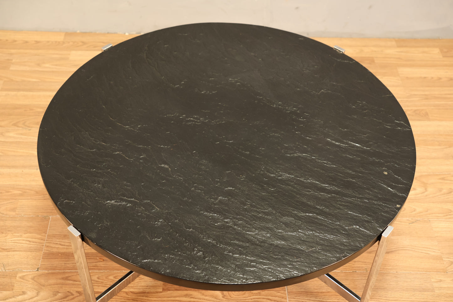 Round Slate & Chrome Coffee Table - ONLINE ONLY