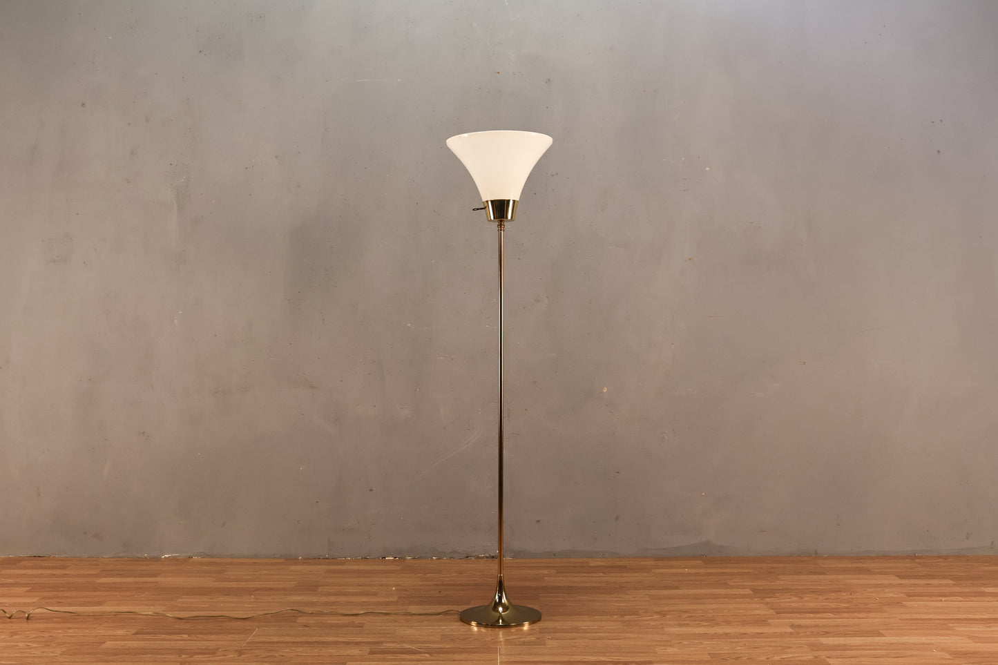 Brass & White Plastic Torchiere Floor Lamp
